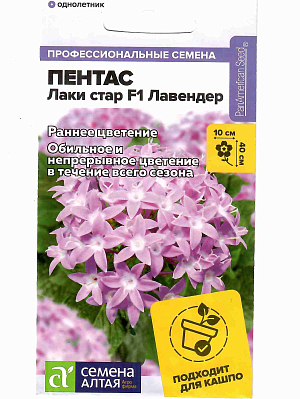 Семена Пентас ланцетовидный Лаки стар F1 Лавендер

Lucky Star - серия, отличающаяся наиболее ранним цветением, соцветия обладают насыщенным и ярким цветом, который не выгорает. Растения имеют аккуратный компактный вид и сохраняют эти качества на протяжении всего периода цветения. Соцветия крупные, состоят из миниатюрных цветков, лавандового цвета. Хорошо подходит для массовых посадок в открытом грунте, можно выращивать в контейнерах и вазонах, растения не требуют большого объема грунта.
Высота растения: 30-40 см
Ширина растения: 30-35 см
Диаметр соцветия: 7-10 см
