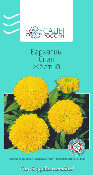 Бархатцы африканские Спан жёлтый

Бархатцы прямостоячие, или африканские. Куст крепкий, мощный, хорошо разветвленный с ярко-желтыми густомахровыми хризантемовидными соцветиями до 10 см в диаметре. Достаточно холодостойки, но рассаду высаживают в грунт, когда минует угроза заморозков.