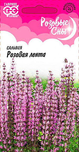 Семена Сальвия Розовая лента.
Многолетнее медоносное травянистое растение семейства Яснотковые, высотой до 60 см с четырёхгранными прямостоячими стеблями. Образует многочисленные побеги, оканчивающиеся разветвлёнными соцветиями. Листья супротивные, продолговато-ланцетные, городчатые, морщинистые, сильно пахучие. Цветки двугубые, розовые, с розовыми прицветниками. Цветение начинается с начала июня и продолжается в течение 45-60 дней. Своевременное удаление отцветших побегов продлевает цветение. Если срезать отцветшие побеги и растение подкормить, то оно зацветет повторно поздним летом. Предпочитает легкие почвы, на тяжелых гниет и теряет прочность. Хорошо растет на солнечных местах и в полутени. Посев производят в марте в рассадные ящики на глубину 0,5-0,8 см. В грунт рассаду высаживают, когда минует угроза весенних заморозков. Расстояние между растениями при высадке 30-40 см. Рекомендуется для крупных рабаток, задних бордюров и посадок группами на газоне.