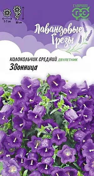 <div>
 Семена Колокольчик Звонница (средний).
</div>
 <article>
<p>
 Высота 80 см., диаметр цветка  5-7 см. Восхищаясь экзотическими цветами, свое сердце все-таки отдаем скромным и непритязательным «жемчужинам» среднерусской природы, таким как колокольчик.  Симпатичное растение с нежными цветками бокальчато-колокольчатой формы, восхитительной лавандово-голубой окраски, собраны в крупные эффектные соцветия. Цветение пышное и долгое, с июня по сентябрь. 
</p>
<p>
 Предпочитает солнечные участки с хорошо обработанными плодородными почвами. Выращивают через рассаду, чтобы получить цветущие растения в год посева. При безрассадном способе выращивания цветение наступает на второй год. Всходы появляются через 8-14 дней при температуре 15оС. Еще через 2-3 недели саженцы пикируют на расстоянии 10-15 см. В августе растения высаживают на постоянное место по схеме 30х30 см. Используется для оформления участка и для срезки. Хорошо сочетается с хостами, астильбами. В срезке стоит до 12 дней.
</p>
 </article>