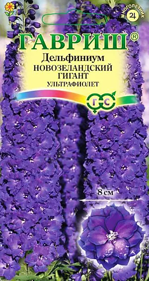 Семена Дельфиниум Новозеландский гигант ультрафиолет.
Новозеландские гиганты — признанные мировые законодатели селекционной моды среди дельфиниумов. Исключительные декоративные качества, зимостойкость, долговечность и неприхотливость, сделали эти сорта самым желанным приобретением многих профессионалов и садоводов-любителей. Растения рослые, более 2 м, с прочными здоровыми цветоносами, но все же нуждается в опоре. Необыкновенно крупные махровые цветки сложного, словно переливающегося фиолетового цвета, собраны в плотное, буквально набитое соцветие. Первое цветение происходит на второй год после посева, в июне-июле. Повторное — в августе. Дельфиниумы предпочитают солнечные, защищенные от ветра участки с плодородными нейтральными почвами и хорошим дренажем (не выносит переувлажнения). 
