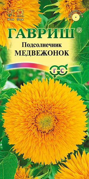 Семена Подсолнечник Медвежонок.
Однолетнее декоративное растение из семейства Астровые высотой 40 см. Цветет с июля по сентябрь. Соцветия густомахровые, желто-оранжевой окраски, 10 см в диаметре. 
Засухоустойчив и теплолюбив, предпочитает солнечные участки с плодородной рыхлой почвой. Выращивают прямым посевом в открытый грунт в апреле-мае по схеме 30 х 40 см, по 2-3 семечки на глубину 2-5 см. Всходы переносят заморозки до -6°C. Используется для посадки на клумбах, в группах, рабатках. Декоративный подсолнечник -прекрасное растение для получения срезки и создания композиций из сухоцветов.