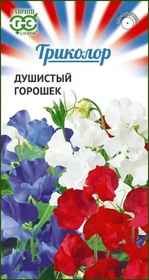 Семена Душистый горошек Триколор<br>
 <br>
 Прекрасная смесь для вертикального озеленения и срезки в бело-сине-красных цветах национального флага! Однолетнее растение семейства Бобовые с лазающими стеблями высотой 2 м (длина цветоноса 30-40 см). Цветет с июля по сентябрь. Соцветия крупные, собраны в изящные кисти по 5-8 цветков. Обладают приятным тонким ароматом. Душистый горошек светолюбив, влаголюбив и холодостоек, предпочитает плодородные суглинистые и супесчаные почвы. Выращивают рассадным и безрассадным способом.<br>
