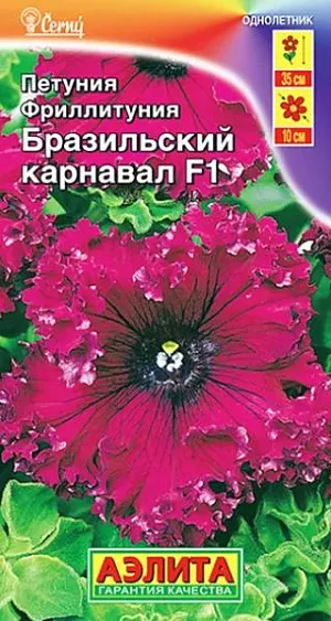 Фриллитуния Бразильский карнавал F1 бахромчатая из каталога Петуния Семена Фриллитуния Бразильский карнавал F1.<br>
Эффектная петуния с уникальными цветками O10 см, украшенными густыми «рюшами» по краю венчика. Компактные, хорошо разветвленные кусты высотой 35 см выравнены по габитусу, в массовых посадках выглядят совершенно однородными. Шикарно смотрятся в солнечных садовых цветниках и контейнерном декоре. Рекомендуется для балконов, террас, подоконных ящиков, где в подробностях можно рассмотреть уникальные цветки. Агротехника. Выращивается через рассаду. Семена в гранулах! Гранулы располагают на поверхности почвы, не заделывая их, хорошо увлажняют из распылителя. При попадании влаги на гранулу оболочка должна раствориться. Посевы накрывают стеклом для сохранения постоянной влажности до полных всходов. Февральским посевам требуется дополнительная подсветка. Сеянцы пикируют в фазе одного-двух настоящих листьев. В фазе пяти-шести листьев проводят формирующую прищипку. Рассаду высаживают в открытый грунт, когда минует угроза заморозков.
