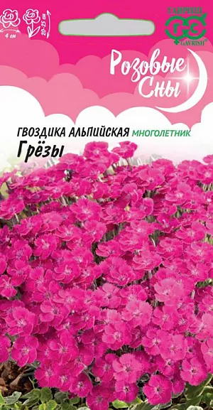 Гвоздика альпийская Грёзы из каталога Гвоздика <div>
Семена Гвоздика альпийская Грёзы.
</div>
Эффектный низкорослый многолетник с очаровательно-нежными душистыми розовыми цветочками неизменно привлекает внимание садоводов изяществом и неприхотливостью. Тонкие, стройные стебли с узкими листьями серо-зеленого цвета образуют довольно крупные подушковидные куртины. Массовое цветение — в июне-июле, одиночные цветки появляются вплоть до сентября. Предпочитает солнечное местоположение, плодородную садовую почву. Не переносит переувлажнения и особенно застоя воды. Морозо-стойкое и холодостойкое.