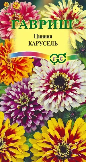 Семена Цинния Карусель смесь из каталога Цинния Семена Цинния Карусель смесь<br>
<br>
Нарядная, элегантная смесь крупноцветковых цинний для яркого оформления сада. Цветы с широкими кактусовидными лепестками двухцветной окраски с темной серединкой и светлыми краями. Отличается обильным и продолжительным цветением, прочными ветвящимися цветоносами, стойкими к выгоранию тонами соцветий. Растения формируют приподнятые, разветвленные кусты высотой 65 см. Соцветия кактусовидные, крупные, 15 см в диаметре, с высокой устойчивостью к неблагоприятным погодным условиям. Цветет с июня до заморозков. Циннии светолюбивы, засухоустойчивы и теплолюбивы; отзывчивы на полив, без длительного полива снижается интенсивность цветения и уменьшается размер соцветий. Выращивают рассадным способом. Семена высевают в апреле. Всходы появляются через 4–6 дней. В начале июня растения высаживают на расстоянии 20 см. Используют в различных цветниках, для получения высококачественной срезки.