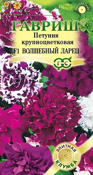 Семена Петуния Волшебный Ларец крупноцветковая F1 из каталога Петуния Семена Петуния Волшебный Ларец крупноцветковая F1.
Смесь махровых крупноцветковых сортов, очень рано всупает в цветение. Роскошное однолетнее растение с высокой устойчивостью к неблагоприятным погодным условиям. Эта гибридная форма петунии имеет объемный компактный и ветвистый кустик высотой 25-35 см и диаметром 25-30 см. Листья небольшие, аккуратные. Цветки яркие, разнообразных окрасок, очень крупные, до 10-13 см в диаметре, похожи на цветки гвоздики, с прочной фактурой, не страдают во время дождей. Посев проводят с февраля по март. При зимнем посеве всходам необходима подсветка. Всходы появляются через 7-12 дней. На постоянное место высаживают, когда минует опасность заморозков. Цветет с конца мая весь сезон. Светолюбива и достаточно засухоустойчива. Предпочитает легкие, плодородные, хорошо дренированные почвы. Украсит контейнеры, вазоны, балконы, подоконники, рабатки, бордюры.