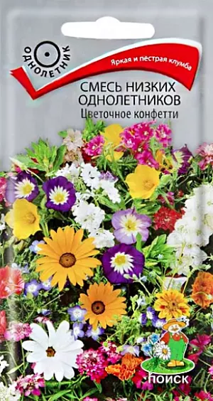 Яркая и пёстрая клумба. Смесь, состоящая из разнообразных культур для получения привлекательной садовой группы. Растения до 30 см высотой имеют разнообразную окраску и форму цветка, цветут с конца июня до конца сентября.<br>
 <br>
  Растения предпочитают солнечное место (переносят полутень), хорошо растут на любых питательных почвах. Семена высевают в открытый грунт в конце апреля - начале мая, равномерно распределяя их на площади 2-2,5 м<sup>2</sup>. Посевы слегка присыпают землей. Всходы появляются на 7-21 день.