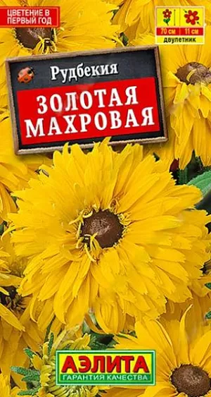 Семена Рудбекия Золотая махровая.<br>
 <br>
 Эффектный сорт с объемными, яркими соцветиями диаметром 9-11 см. По природе рудбекия — недолговечный многолетник, но чаще используется как летник и двулетник. Темп роста быстрый. Куст прямостоячий, высотой 70 см., шириной 30-45 см. Соцветия великолепны в срезке; привлекают многочисленных бабочек. Черная серединка-соплодие используется как сухоцвет в зимних букетах. Растение рекомендуется для оформления миксбордера, высоких бордюров, массивов.<br>
 <br>
 Растение неприхотливое, засухоустойчивое; в молодом возрасте теплолюбивое, во взрослом – переносит первые осенние заморозки. Предпочитает солнечные участки с плодородной, дренированной почвой. Регулярное удаление отцветших корзинок увеличивает время цветения. При посеве в открытый грунт в июне цветет на второй год. Желательно легкое укрытие на зиму.<br>