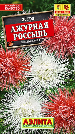 Семена Астра Ажурная россыпь смесь окрасок.
Контрастный дуэт крупноцветковых игольчатых астр. Соцветия густомахровые 15-16 см. Кусты мощные, ветвистые, высотой 60-70 см, с большим количеством цветоносов. Цветение раннее, обильное и продолжительное, с июля до заморозков. Растения холодостойкие (выдерживают заморозки до -3-4°С) предпочитают солнечное местоположение, но выносят полутень, не любят избыточного увлажнения. Широко используются для украшения клумб, рабаток, отлично подходят для срезки. Для более раннего и обильного цветения астру выращивают рассадным способом.
Агротехника. Выращивают рассадным способом. С развитием первой пары настоящих листочков сеянцы пикируют. На постоянное место рассаду высаживают в возрасте 30-35 дней. Возможен посев семян в открытый грунт весной или под зиму, в конце октября. Растениям необходимы регулярные поливы, прополки, рыхления и подкормки.